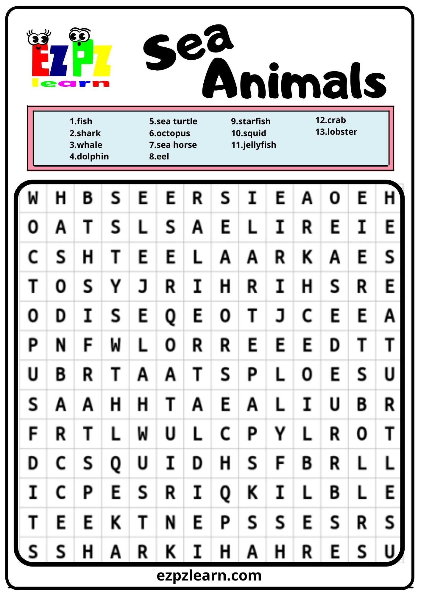 Sea Animals Word Search